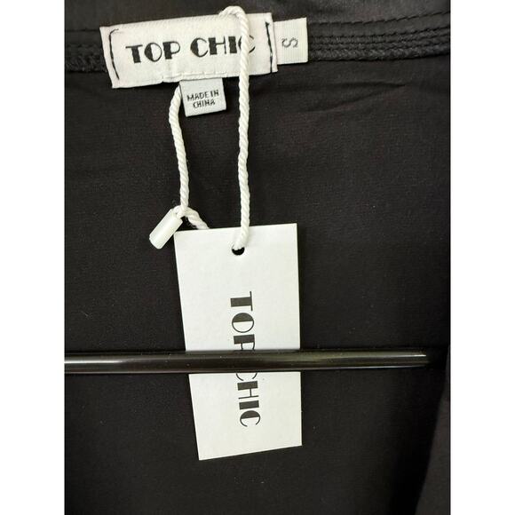 Top Chic black tie waist satin look pearl buttons long sleeve NWT small $68 - Picture 5 of 8